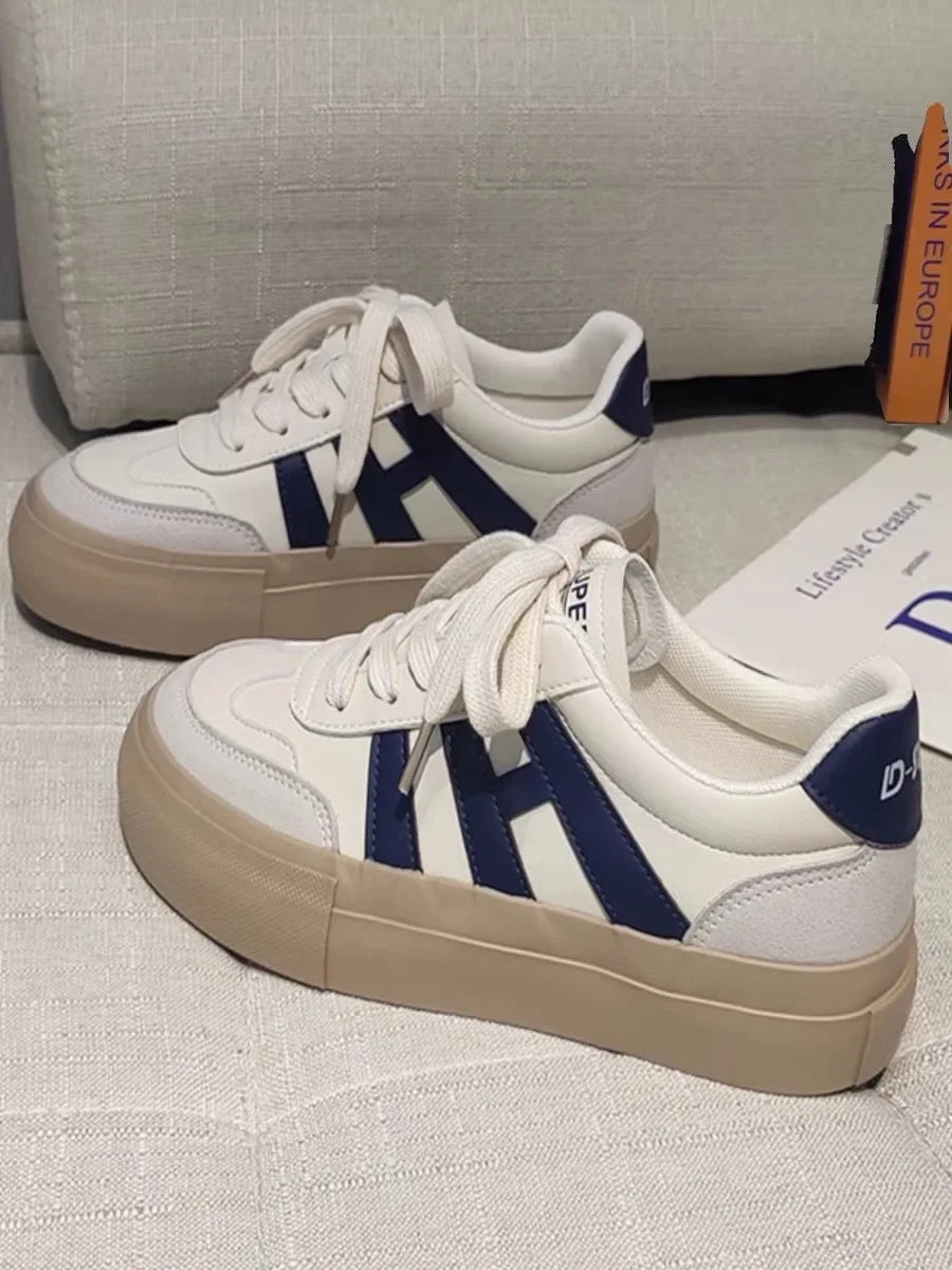 Comfortable Thick Bottom Platform Women's Shoes Fall Season New Style Casual High Toppling White Shoes Rubber Upgraded PU Insole