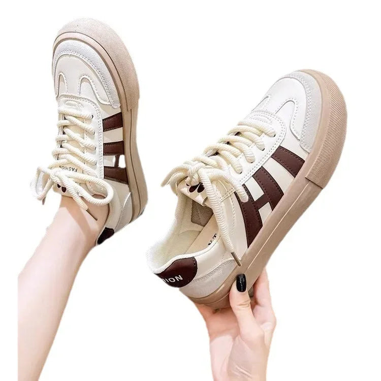 Comfortable Thick Bottom Platform Women's Shoes Fall Season New Style Casual High Toppling White Shoes Rubber Upgraded PU Insole