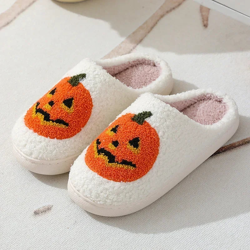 Halloween Home Slipper Women Plush Indoor Floor Non Slip Men Male House Shoes Fuzzy Winter Warm skull cartoon Female Plaid Gift