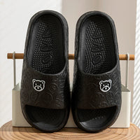 Printting Cute Bear Women Slippers Summer Indoor Soft Cartoon Sandals Bathroom Anti-slip Outdoor Comfy Men Leisure Shoes Couple - black / 38-39