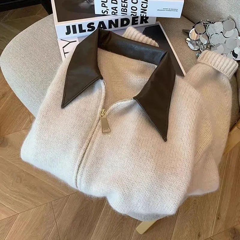 2025 Autumn Winter New knitted Cardigan Sweater Women Fashion Long-Sleeved Polo Collar Short Coat Female Loose Sweater Lady Tops