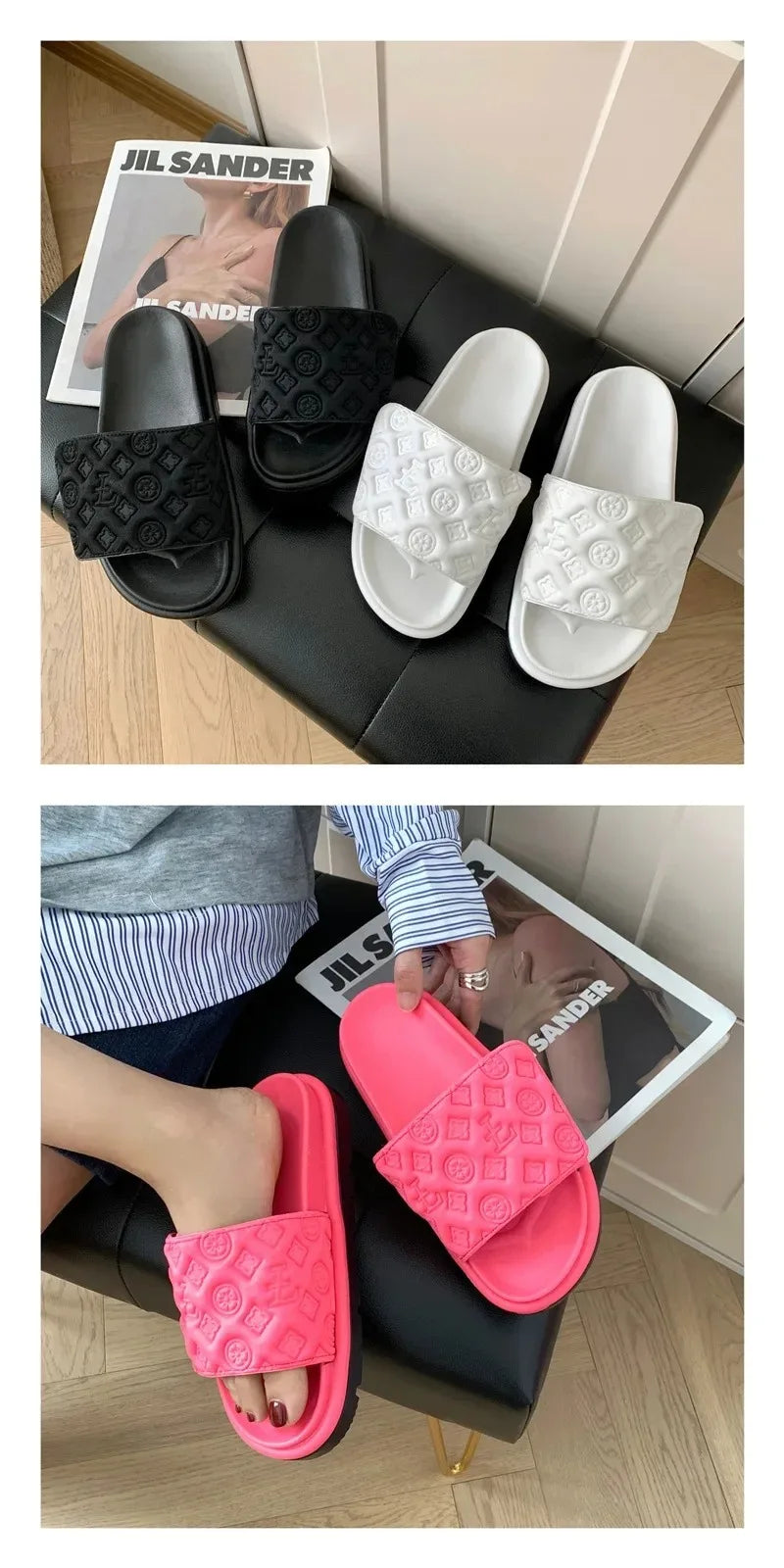 Ladies Magic Sticker Flat Slippers Summer New Designer Luxury Sandals for Women Elegant Home Flat Slippers Zapatos De Mujer