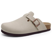 Comwarm Fashion Women's Suede Mules Slippers Men Clogs Cork Insole Sandals With Arch Support Outdoor Beach Slides Home Shoes - Stone E / 36