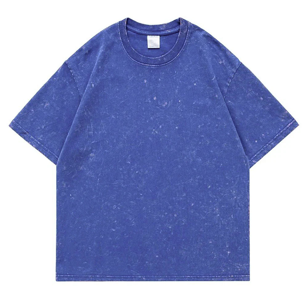 230g 100% Cotton Retro Punk T-shirt Drop Shoulder Sleeve Men Women Vintage Short Sleeved T Shirts Solid Color Hip Hop Loose Tees