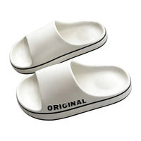 Feslishoet Women Letter Slippers Beach Slides Solid Color Mens Thick Sole Indoor Bathroom Anti Slip Shoes Summer Couple Sandals - White / 42-43