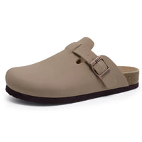 Comwarm Fashion Women's Suede Mules Slippers Men Clogs Cork Insole Sandals With Arch Support Outdoor Beach Slides Home Shoes - Apricot E / 42