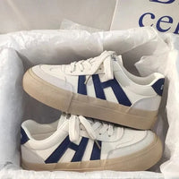 Comfortable Thick Bottom Platform Women's Shoes Fall Season New Style Casual High Toppling White Shoes Rubber Upgraded PU Insole - 35 / Blue