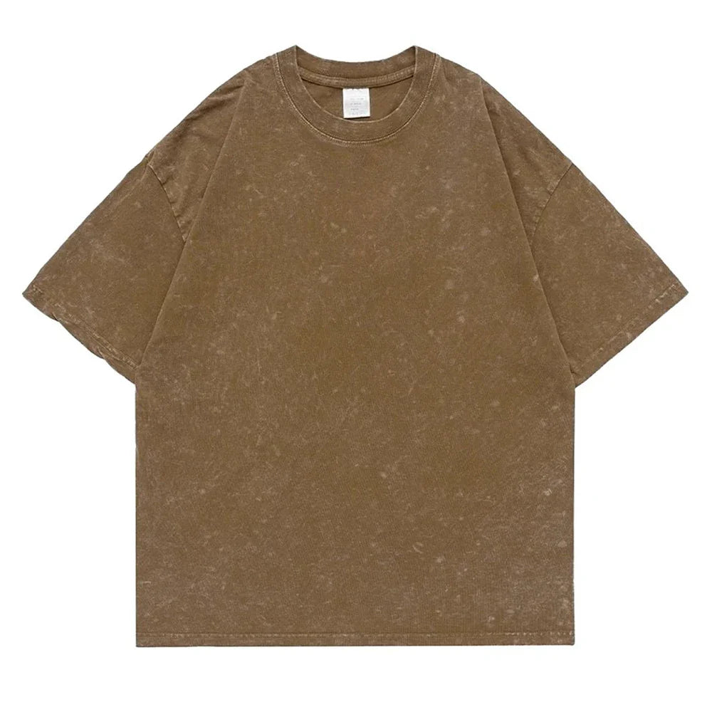 230g 100% Cotton Retro Punk T-shirt Drop Shoulder Sleeve Men Women Vintage Short Sleeved T Shirts Solid Color Hip Hop Loose Tees