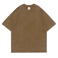 230g 100% Cotton Retro Punk T-shirt Drop Shoulder Sleeve Men Women Vintage Short Sleeved T Shirts Solid Color Hip Hop Loose Tees - Brown / M  55-70KG