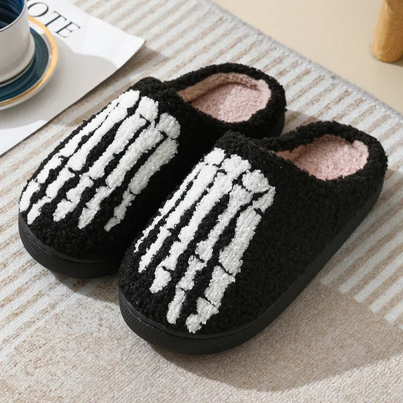 Halloween Home Slipper Women Plush Indoor Floor Non Slip Men Male House Shoes Fuzzy Winter Warm skull cartoon Female Plaid Gift