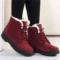 Boots Korean Style Winter Boots Snow Winter Shoes Woman Low Heels Women 's Fur Boots Ankle Combat Botas Mujer Luxury Footwear - Red / 37