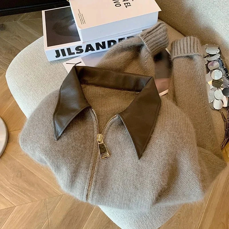 2025 Autumn Winter New knitted Cardigan Sweater Women Fashion Long-Sleeved Polo Collar Short Coat Female Loose Sweater Lady Tops