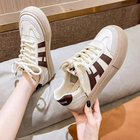 Comfortable Thick Bottom Platform Women's Shoes Fall Season New Style Casual High Toppling White Shoes Rubber Upgraded PU Insole - 35 / Khaki
